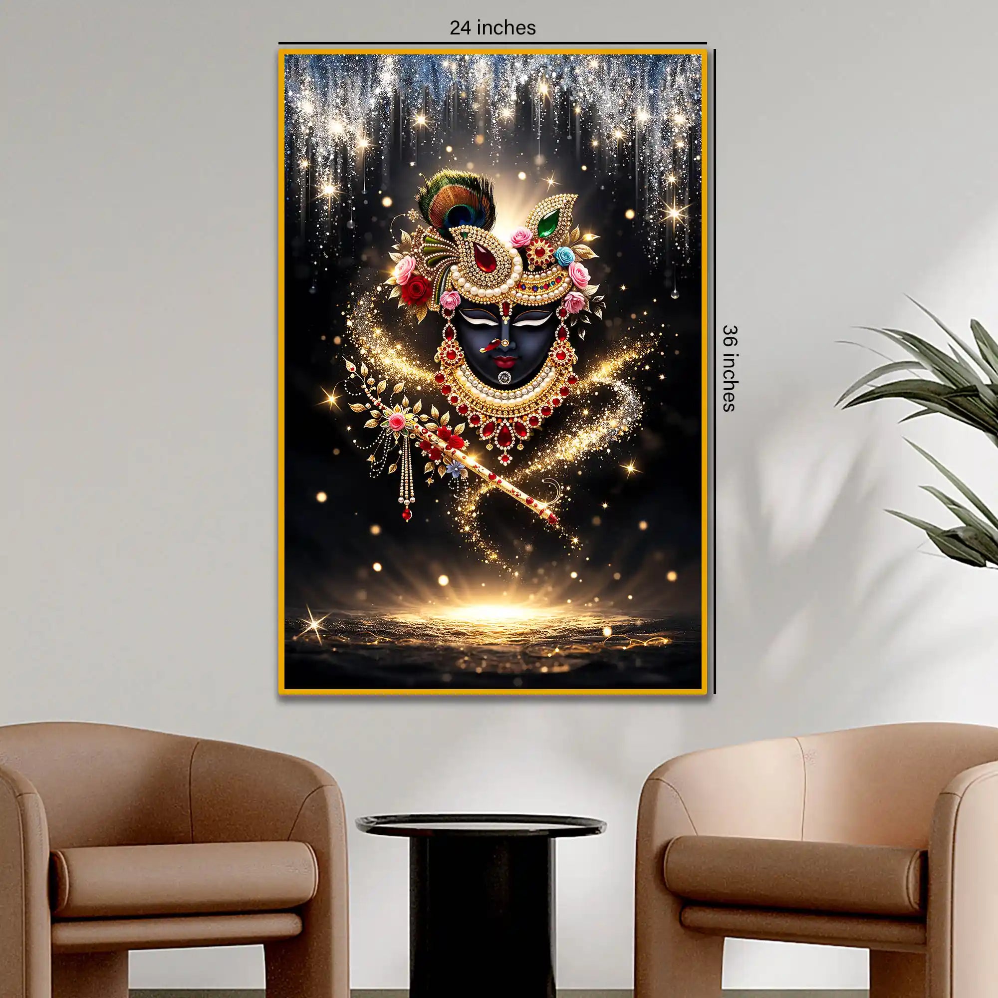 Divine Krishna Face with Flute Floating Frame Crystal Wall Painting