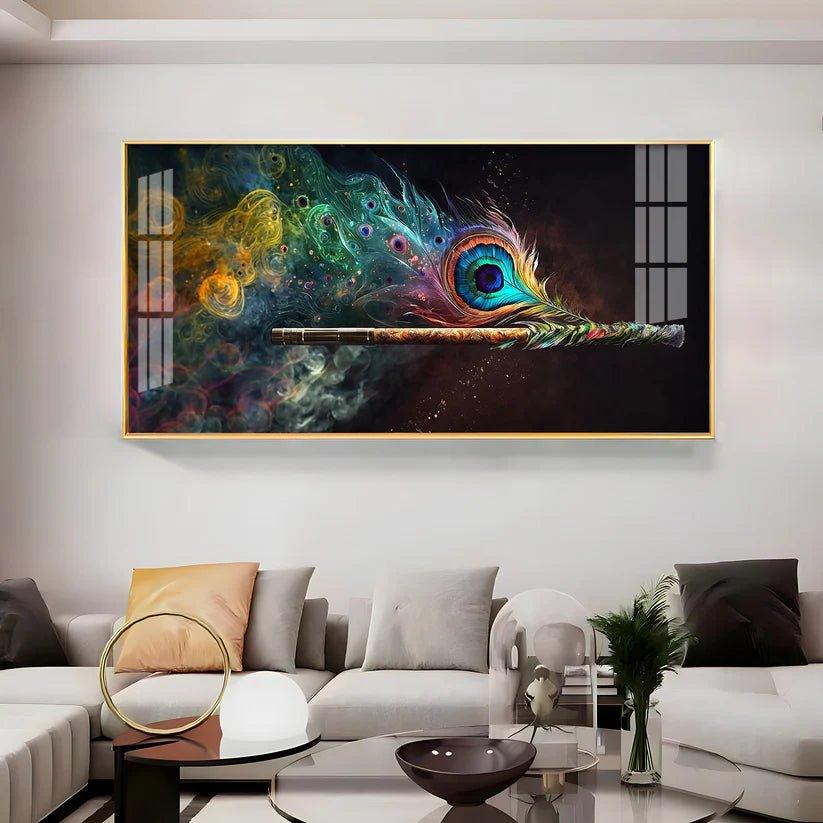 Divine Krishna Flute Premium Acrylic Floating Wall Painting - Decor Smart