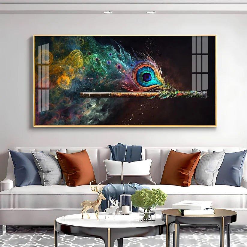 Divine Krishna Flute Premium Acrylic Floating Wall Painting - Decor Smart