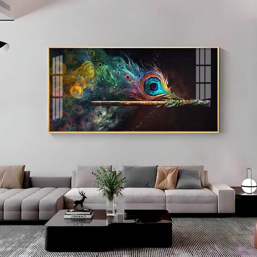 Divine Krishna Flute Premium Acrylic Floating Wall Painting - Decor Smart