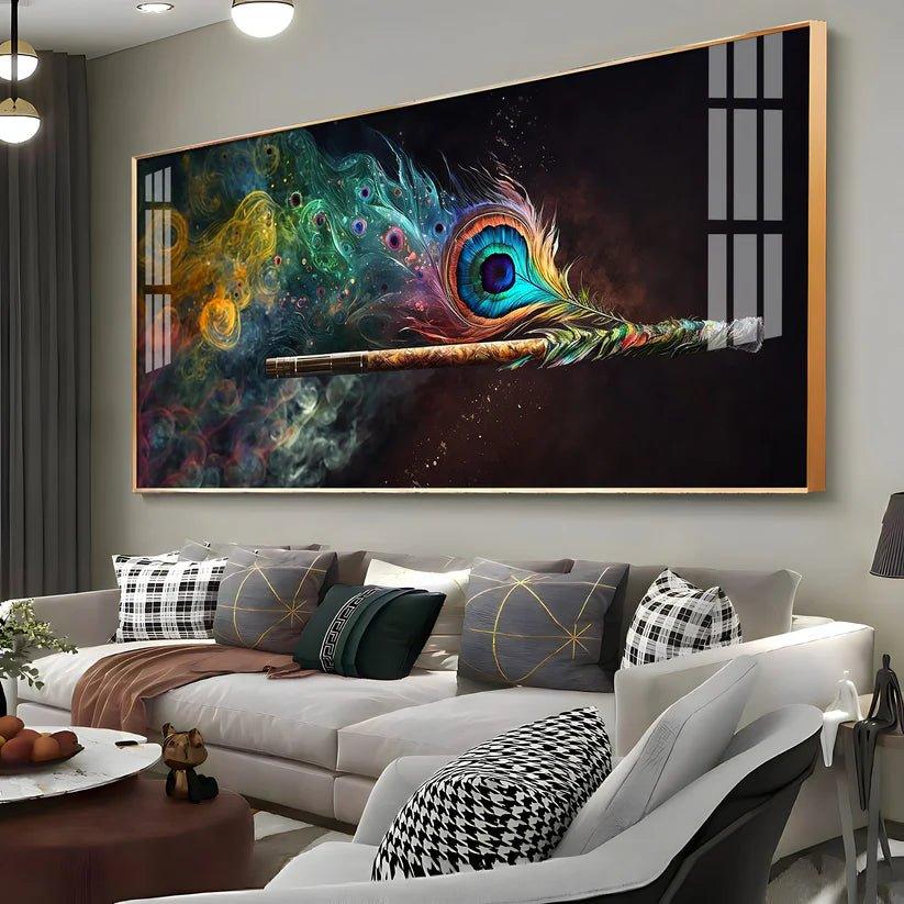 Divine Krishna Flute Premium Acrylic Floating Wall Painting - Decor Smart