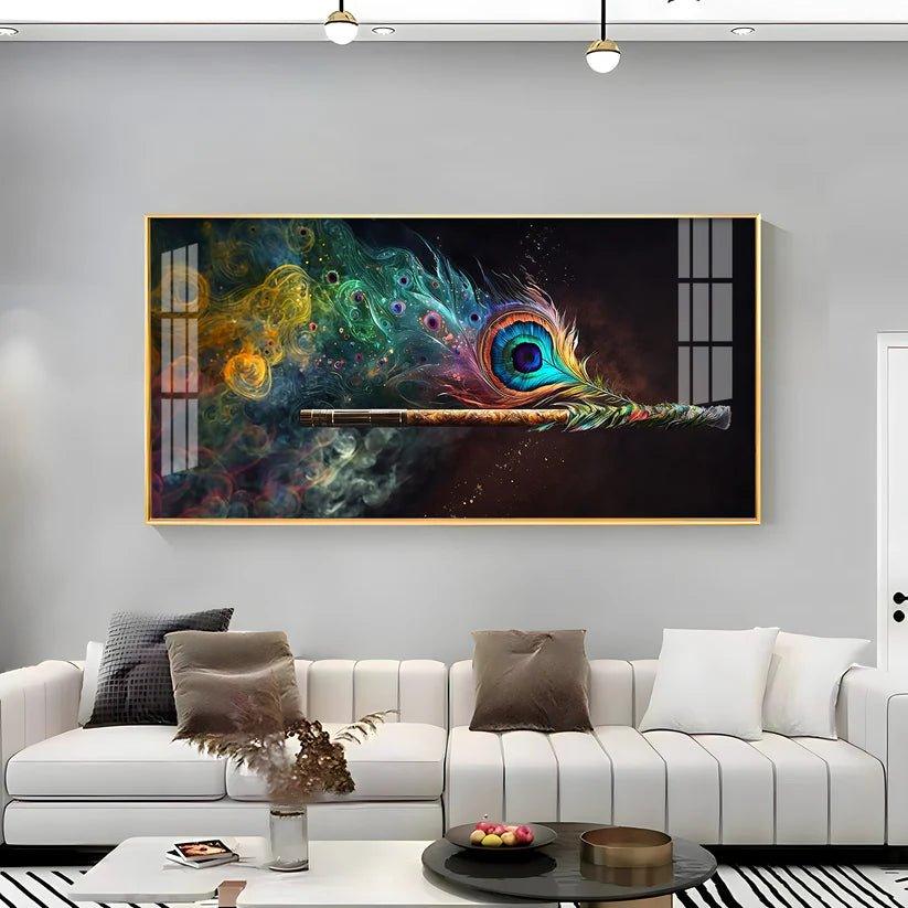Divine Krishna Flute Premium Acrylic Floating Wall Painting - Decor Smart