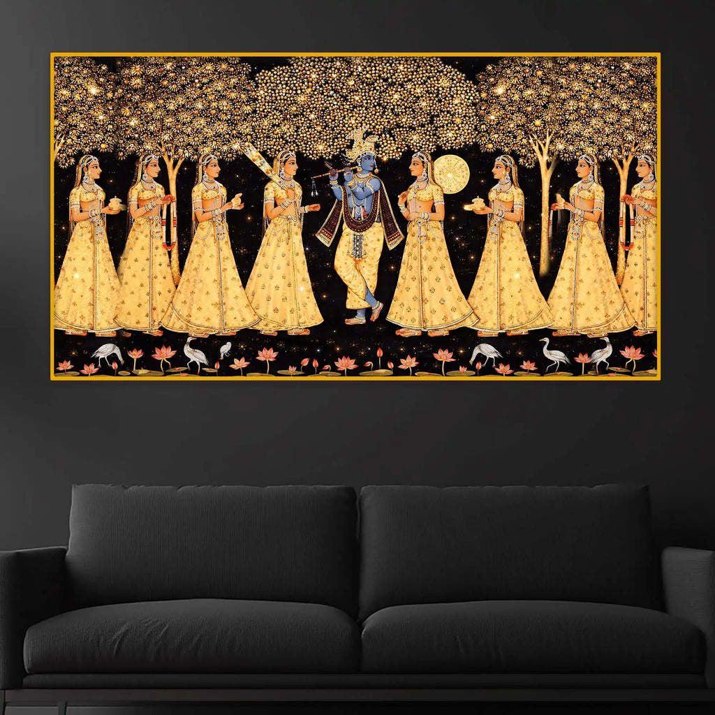 Divine Krishna Raas Scene Crystal Glass Wall Painting
