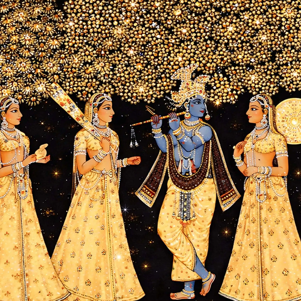 Divine Krishna Raas Scene Crystal Glass Wall Painting