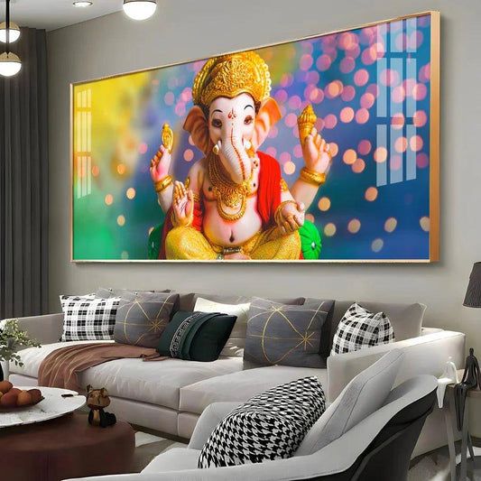 Divine Lord Ganesha Premium Acrylic Floating Wall Painting - Decor Smart