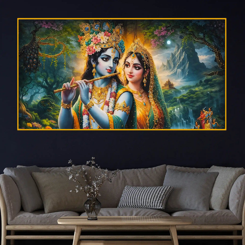 Divine Radha Krishna Crystal Glass Painting for Spiritual Wall Art Décor