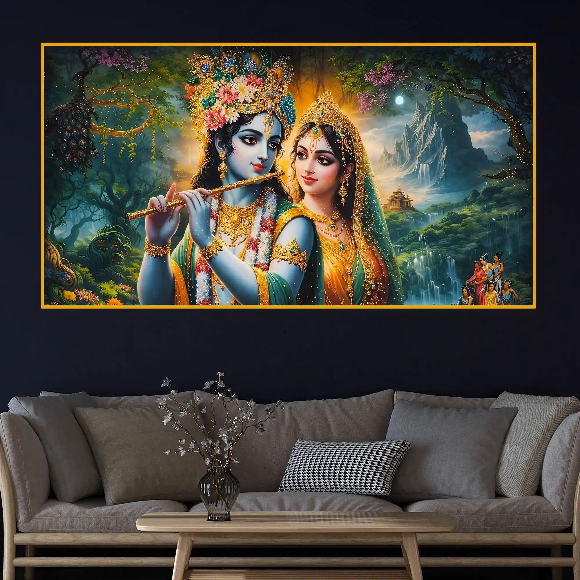 Divine Radha Krishna Crystal Glass Painting for Spiritual Wall Art Décor