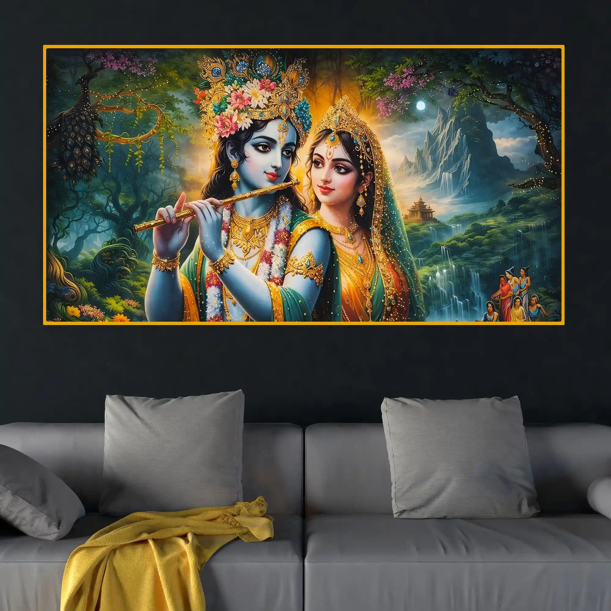 Divine Radha Krishna Crystal Glass Painting for Spiritual Wall Art Décor