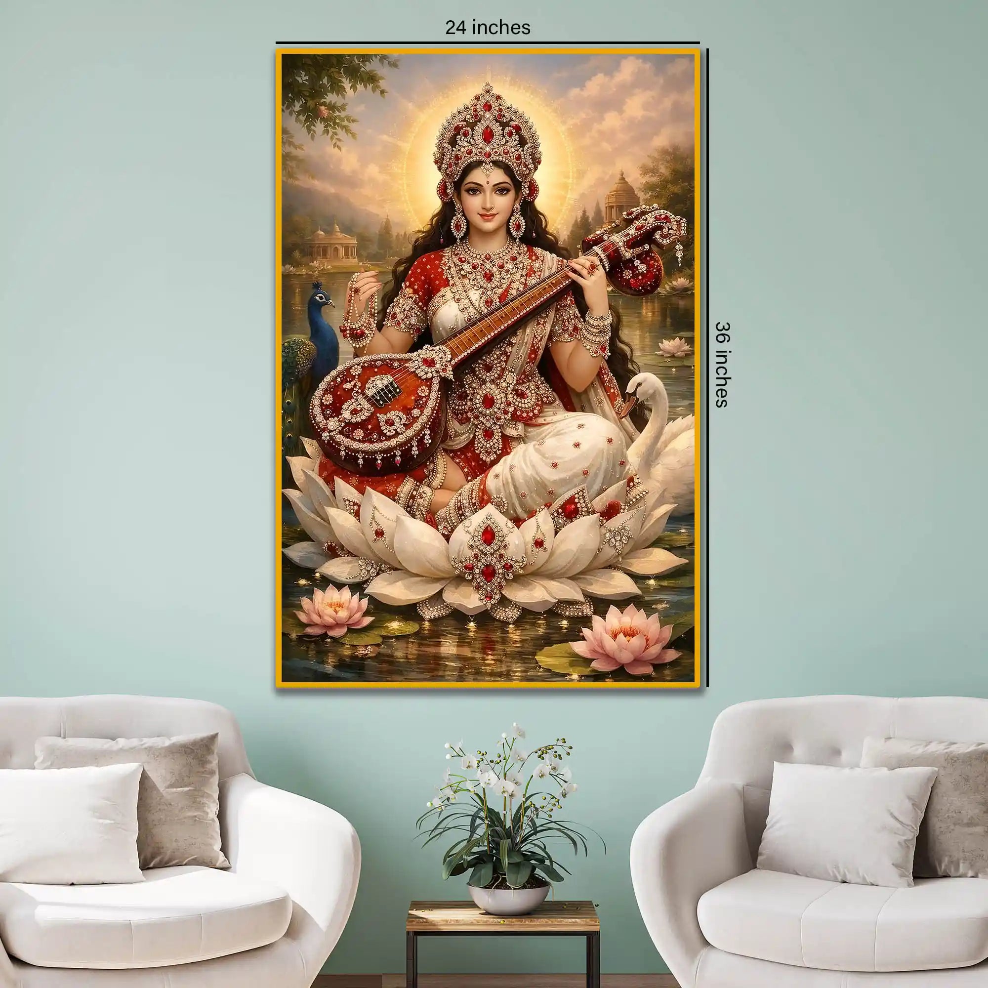 Divine Saraswati Mata Floating Frame Crystal Wall Painting