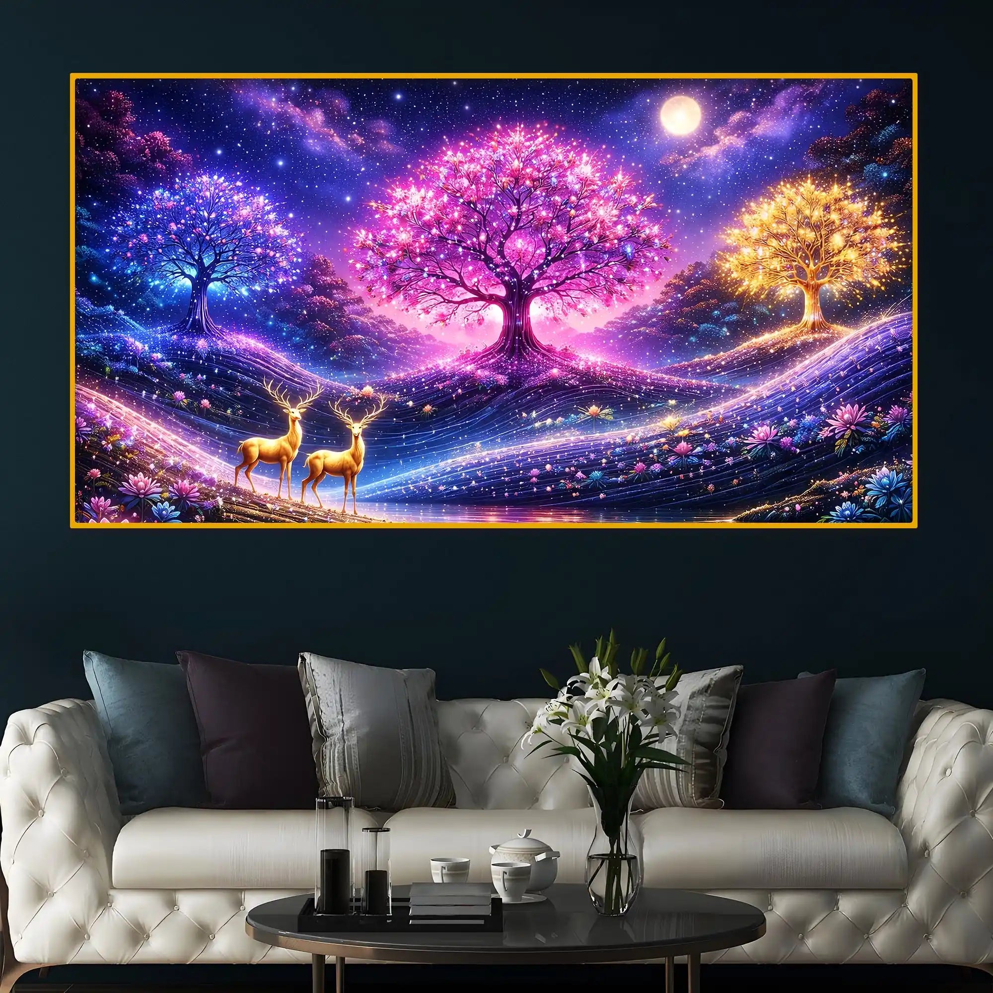 Dreamy Nature Scene Crystal Glass Painting for Office Wall Décor