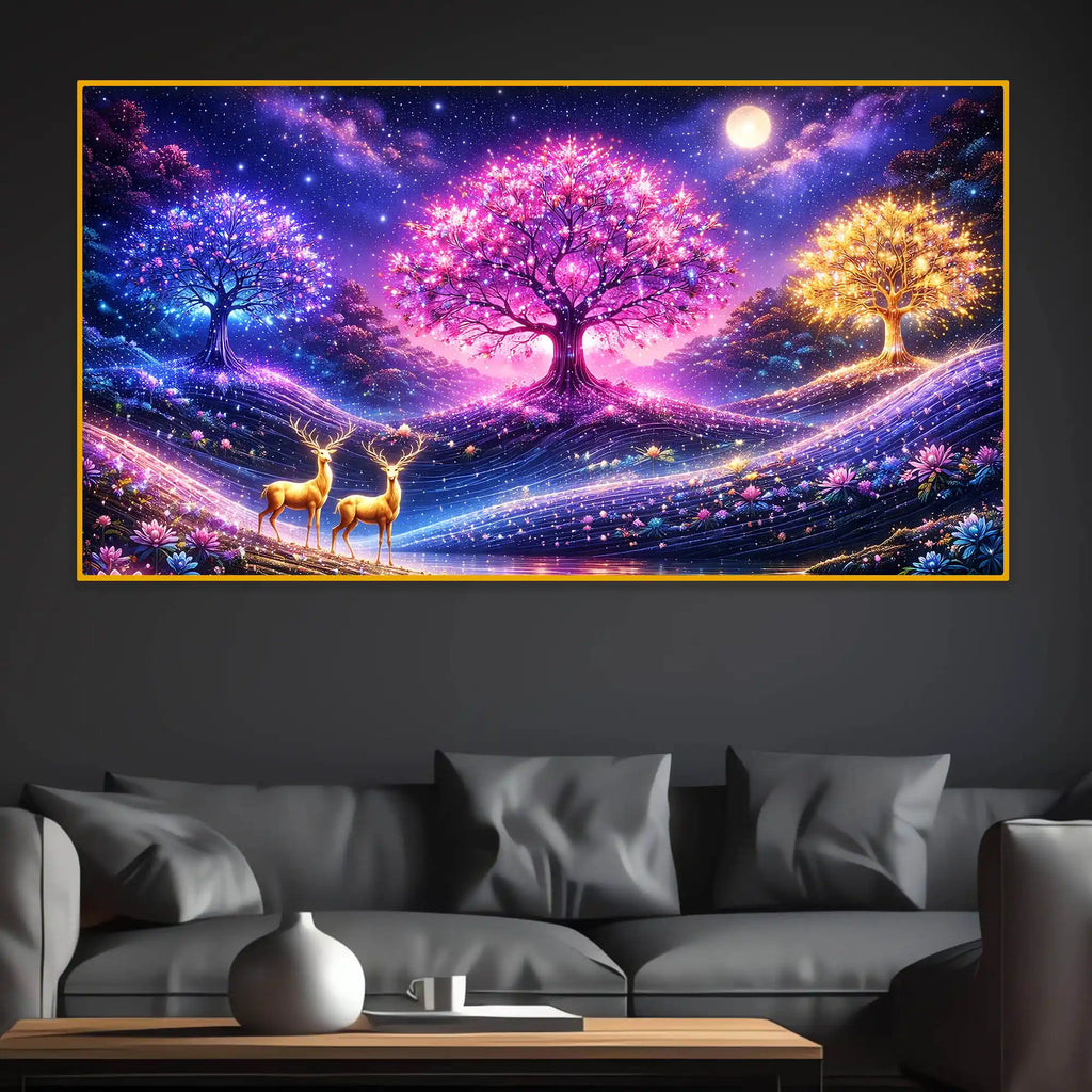 Dreamy Nature Scene Crystal Glass Painting for Office Wall Décor