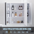 Dual LED Strip With Three Door White Bathroom Mirror Cabinet