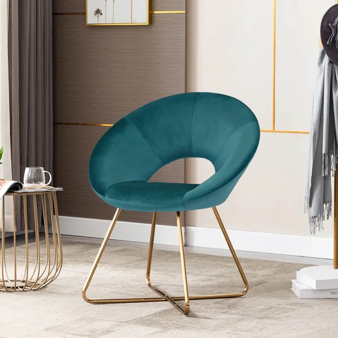 Edgy Shell Designer Shape Blue Accent Chair - Decor Smart