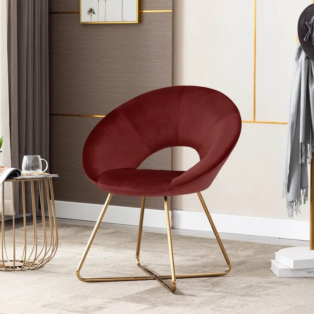 Edgy Shell Designer Shape Red Accent Chair - Decor Smart