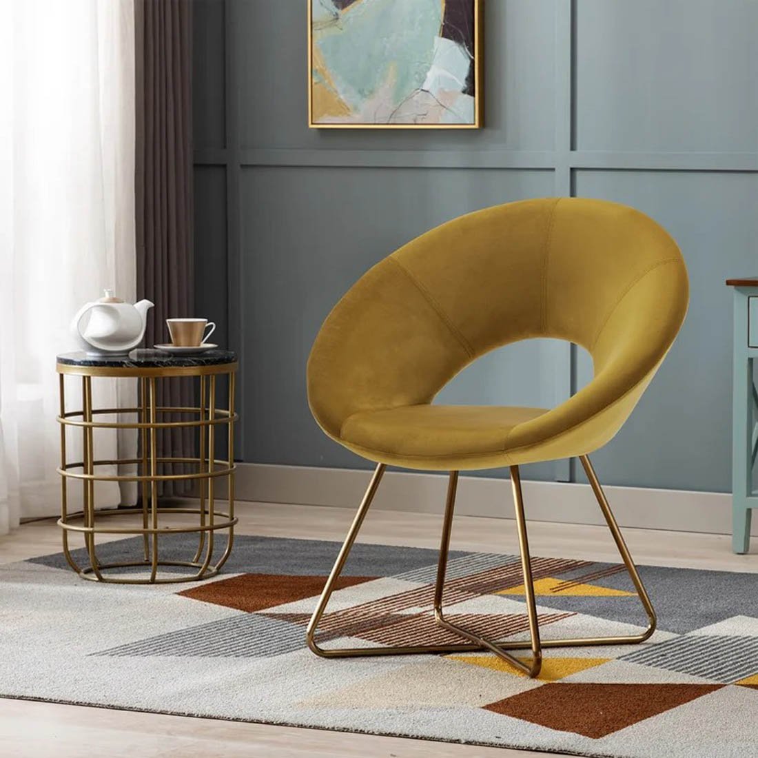 Edgy Shell Designer Shape Yellow Accent Chair - Decor Smart