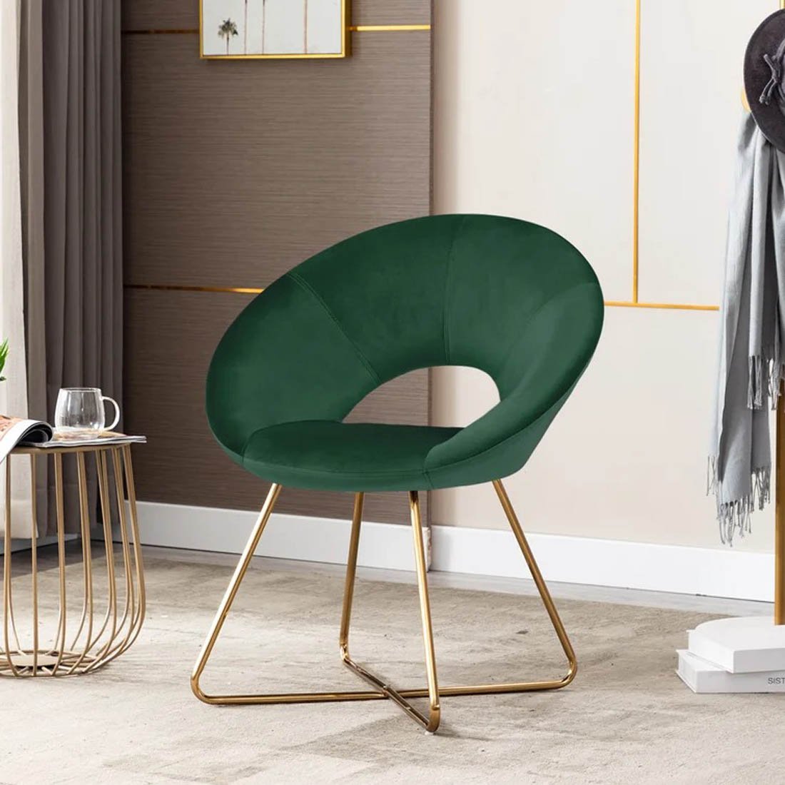 Edgy Shell Shaped Royal Green Accent Chair - Decor Smart