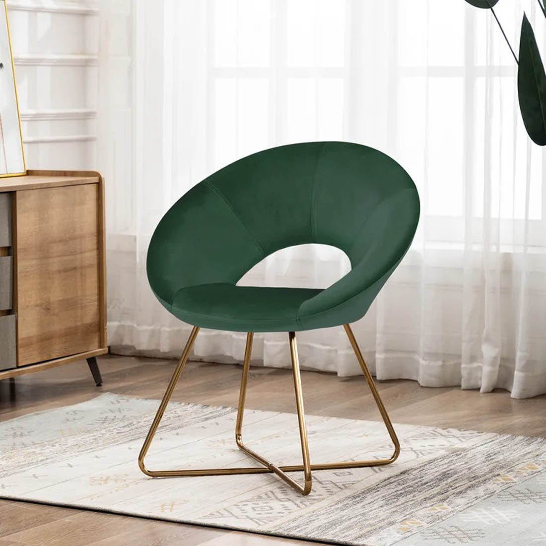 Edgy Shell Shaped Royal Green Accent Chair - Decor Smart