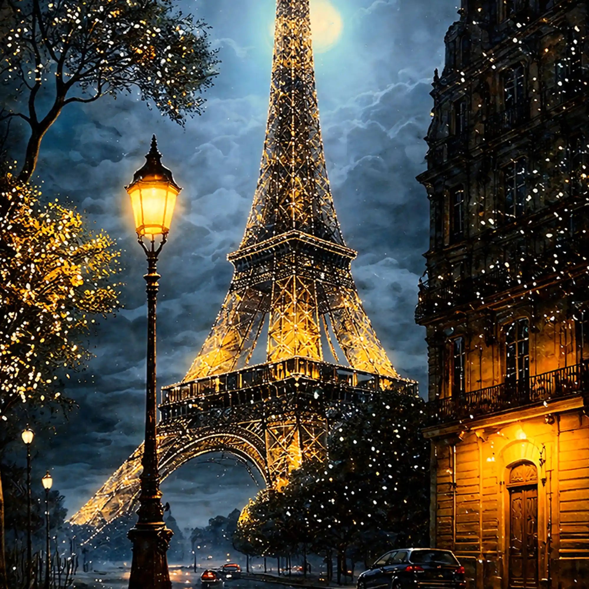 Eiffel Tower Paris Night Scene Floating Frame Crystal Wall Painting