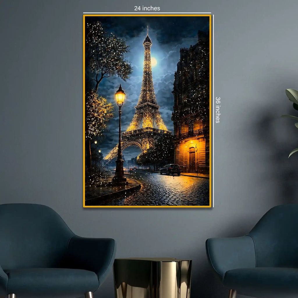 Eiffel Tower Paris Night Scene Floating Frame Crystal Wall Painting