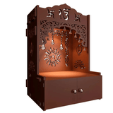 Ek - onkar Wall Temple with Inbuilt Focus Light & Spacious Wooden Shelf - Brown - Decor Smart