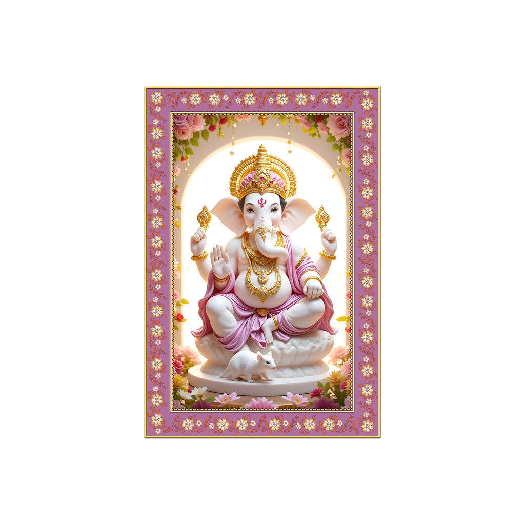 Ekadanta Ganesha Floral Border Vertical Wall Painting
