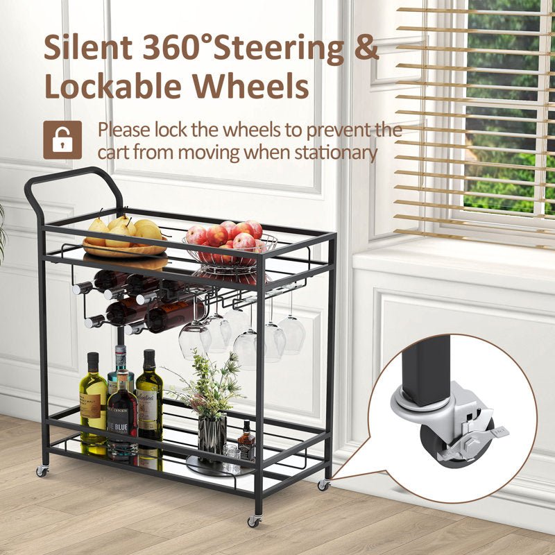 Eleanora Mirored Stainless Steel Bar Serving Cart In Gold Finish - Decor Smart