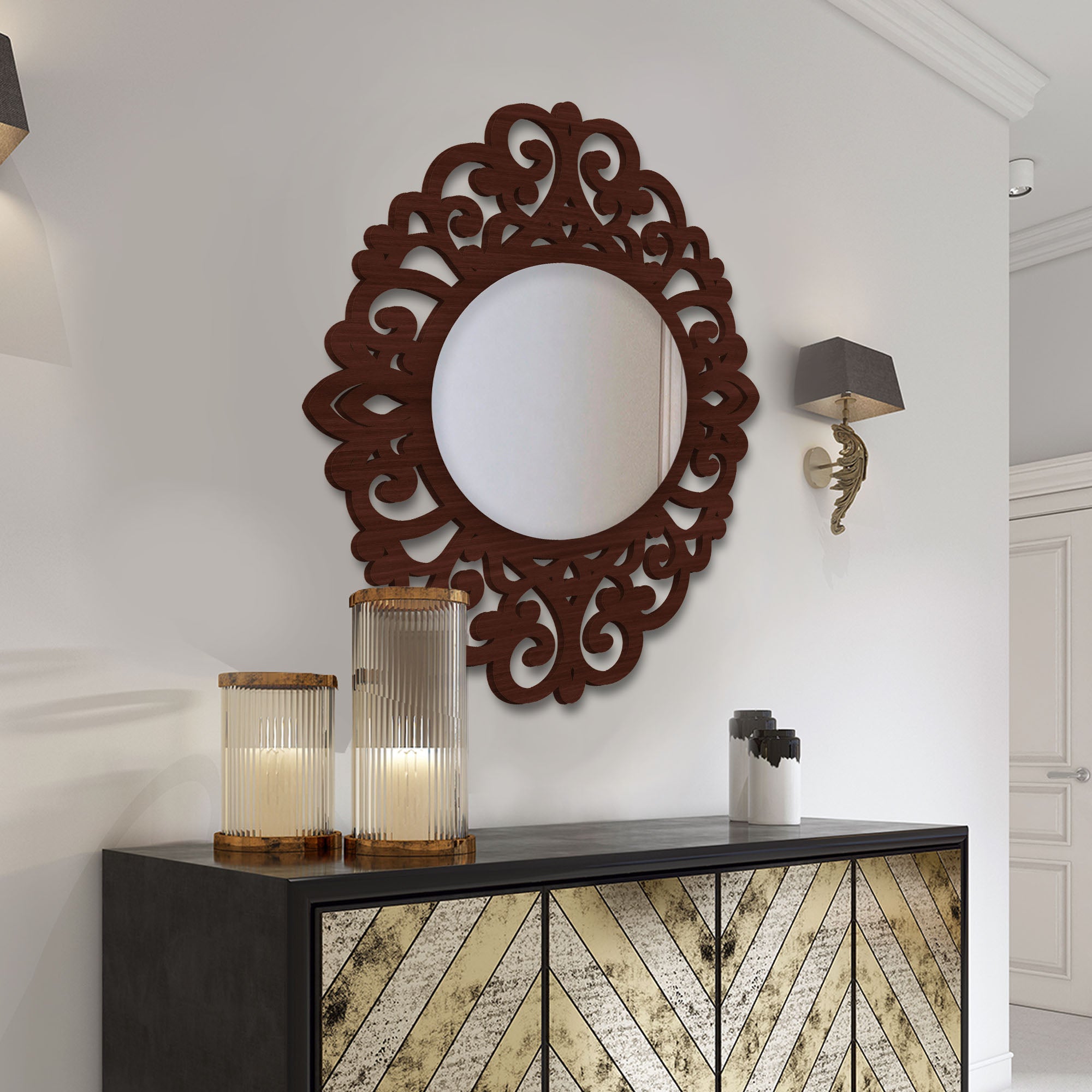 Elegance Beautiful Designer Wooden Frame Wall Mirror - Decor Smart