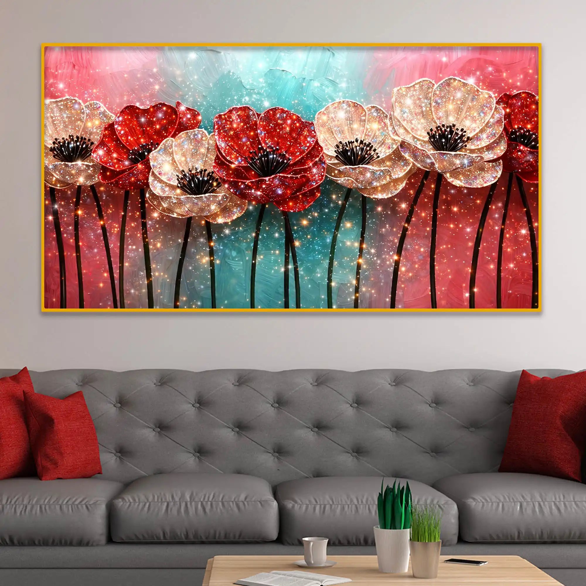Elegant Blossom Flower Crystal Glass Wall Painting for Living Space Décor
