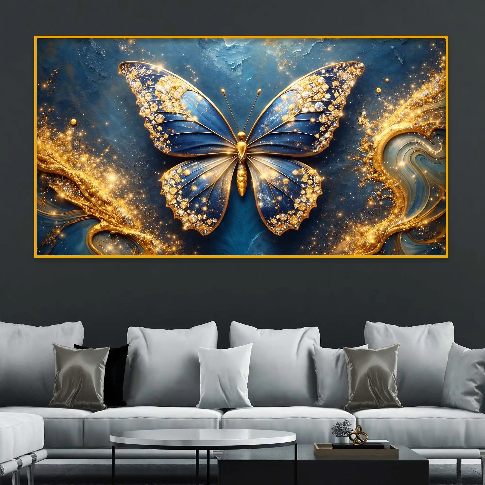 Elegant Butterfly Artwork Crystal Glass Wall Painting for Home Decoration