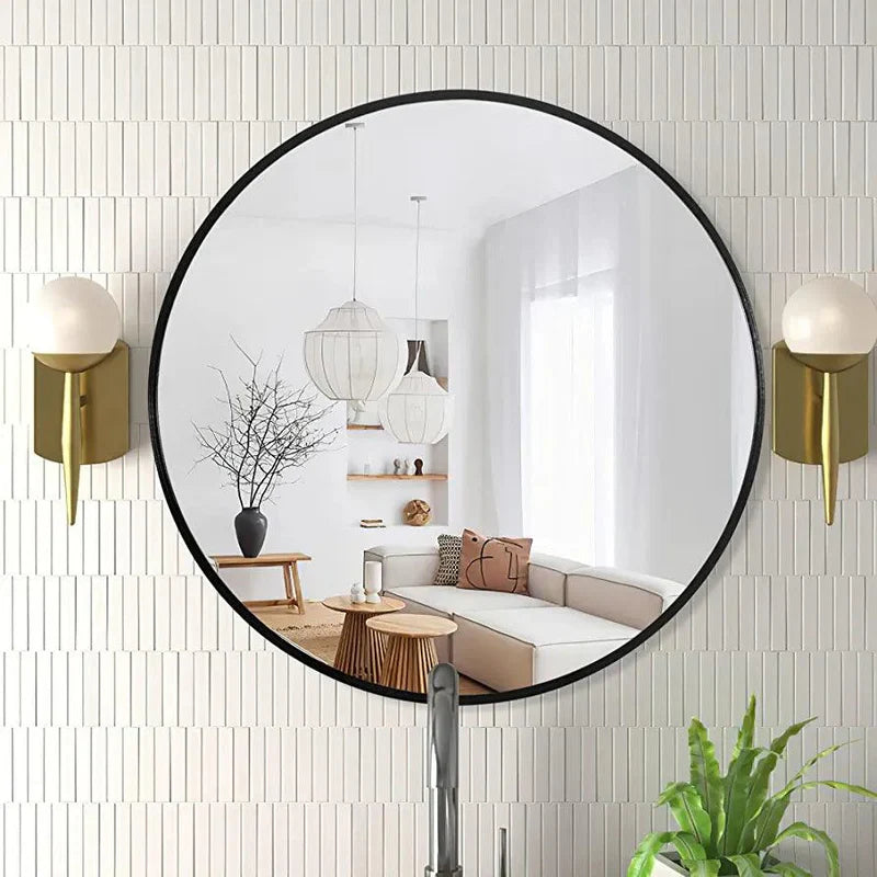 Elegant Circle Wall Mirror with Slim Black Frame