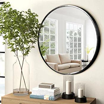 Elegant Circle Wall Mirror with Slim Black Frame
