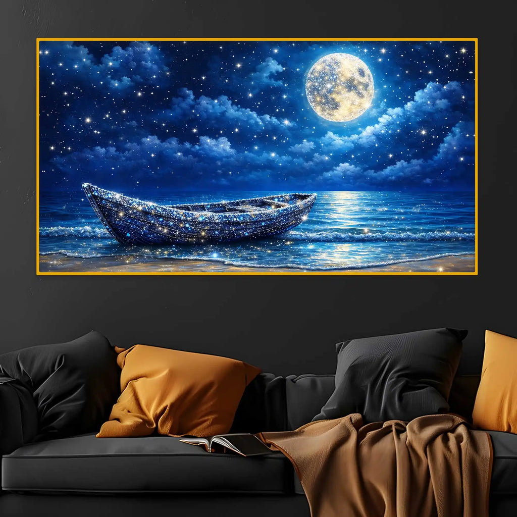 Elegant Dreamy Moonlight Artwork Crystal Glass Wall Painting for Home Decoration