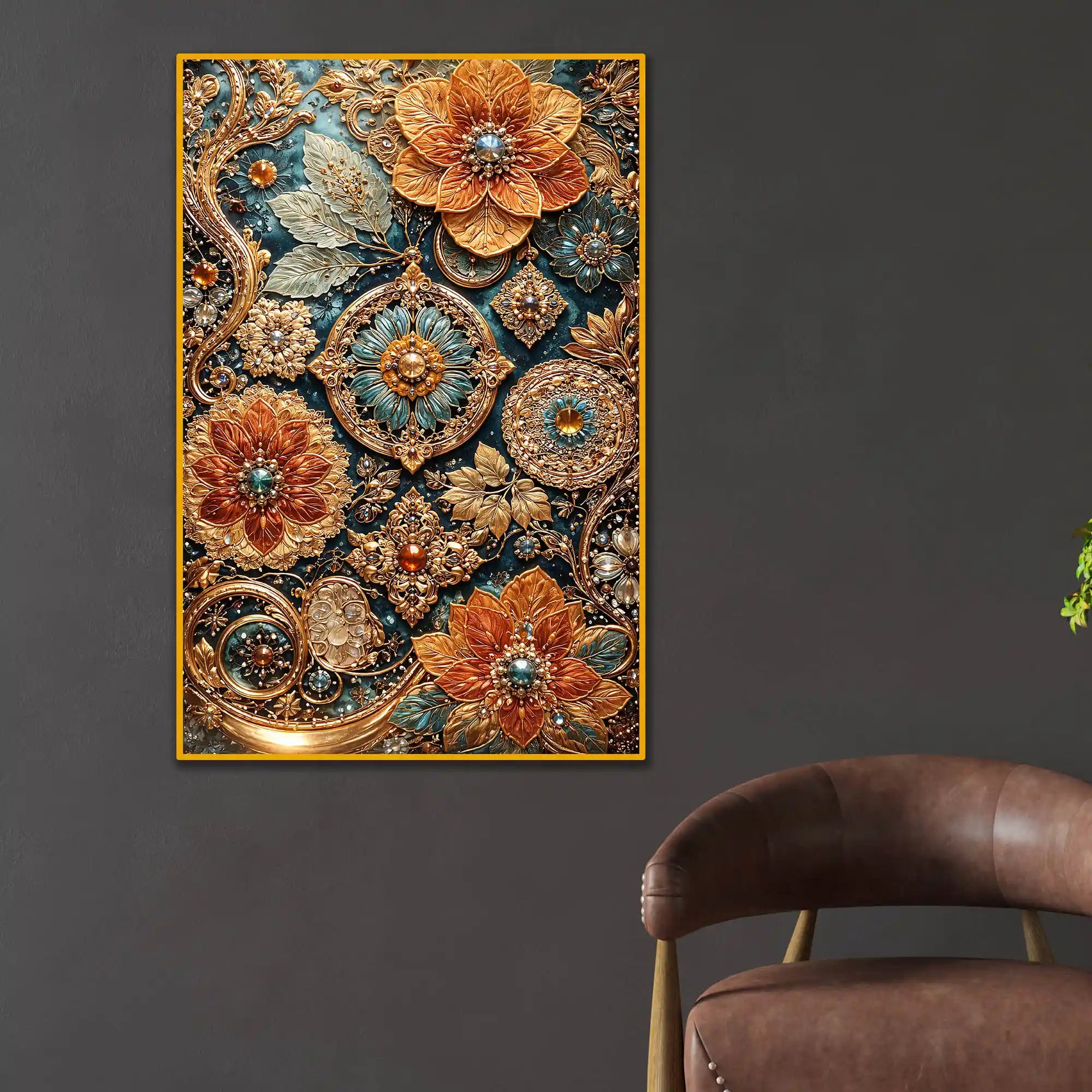 Elegant Floral Artwork Floating Frame Crystal Wall Painting