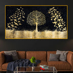 Elegant Gold Tree and Birds Crystal Glass Wall Décor Painting
