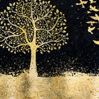 Elegant Gold Tree and Birds Crystal Glass Wall Décor Painting