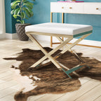 Elegant Grey Metal Finish Stool Featuring White Upholstered Seat