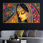 Elegant Indian Woman Crystal Glass Wall Painting for Living Room Décor