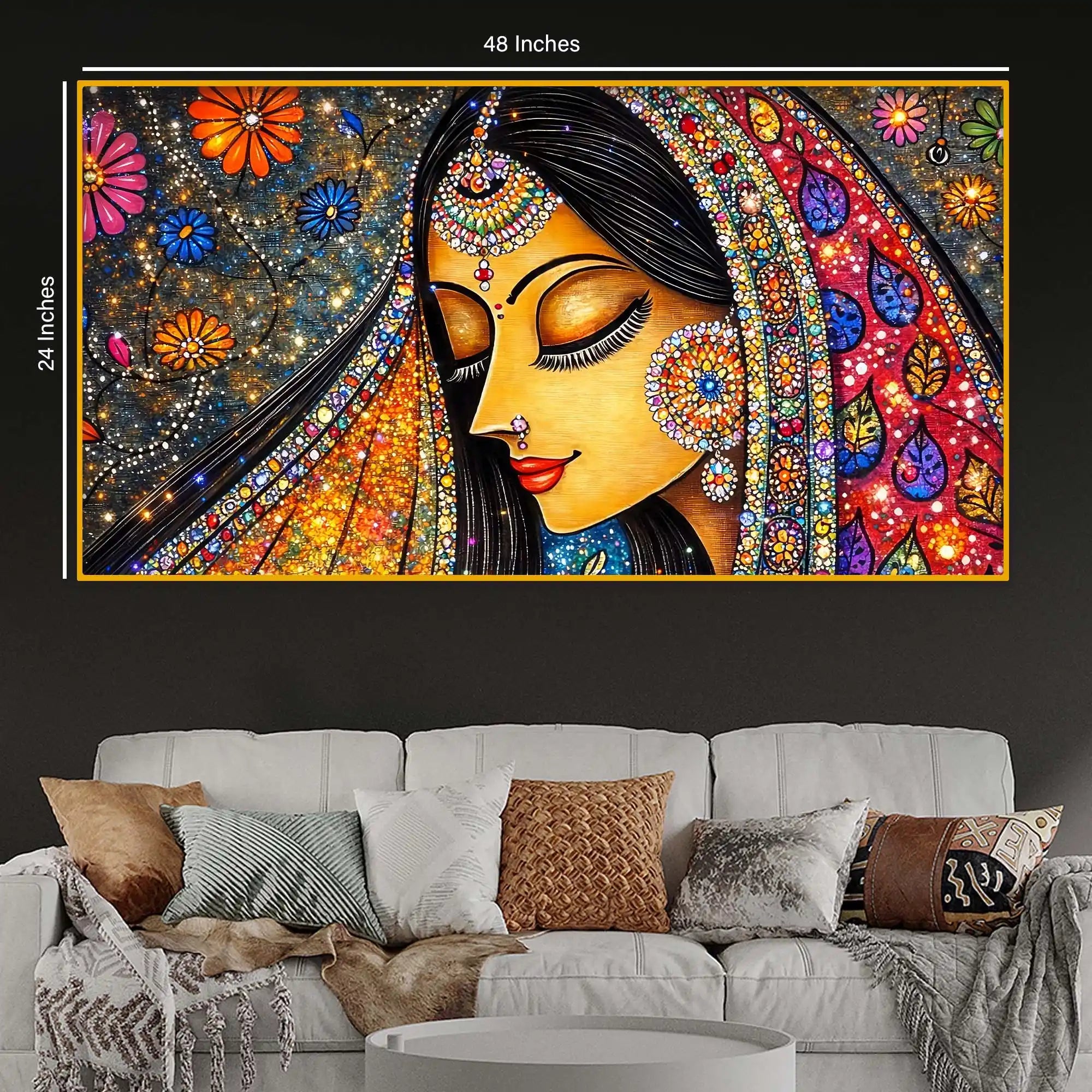 Elegant Indian Woman Crystal Glass Wall Painting for Living Room Décor