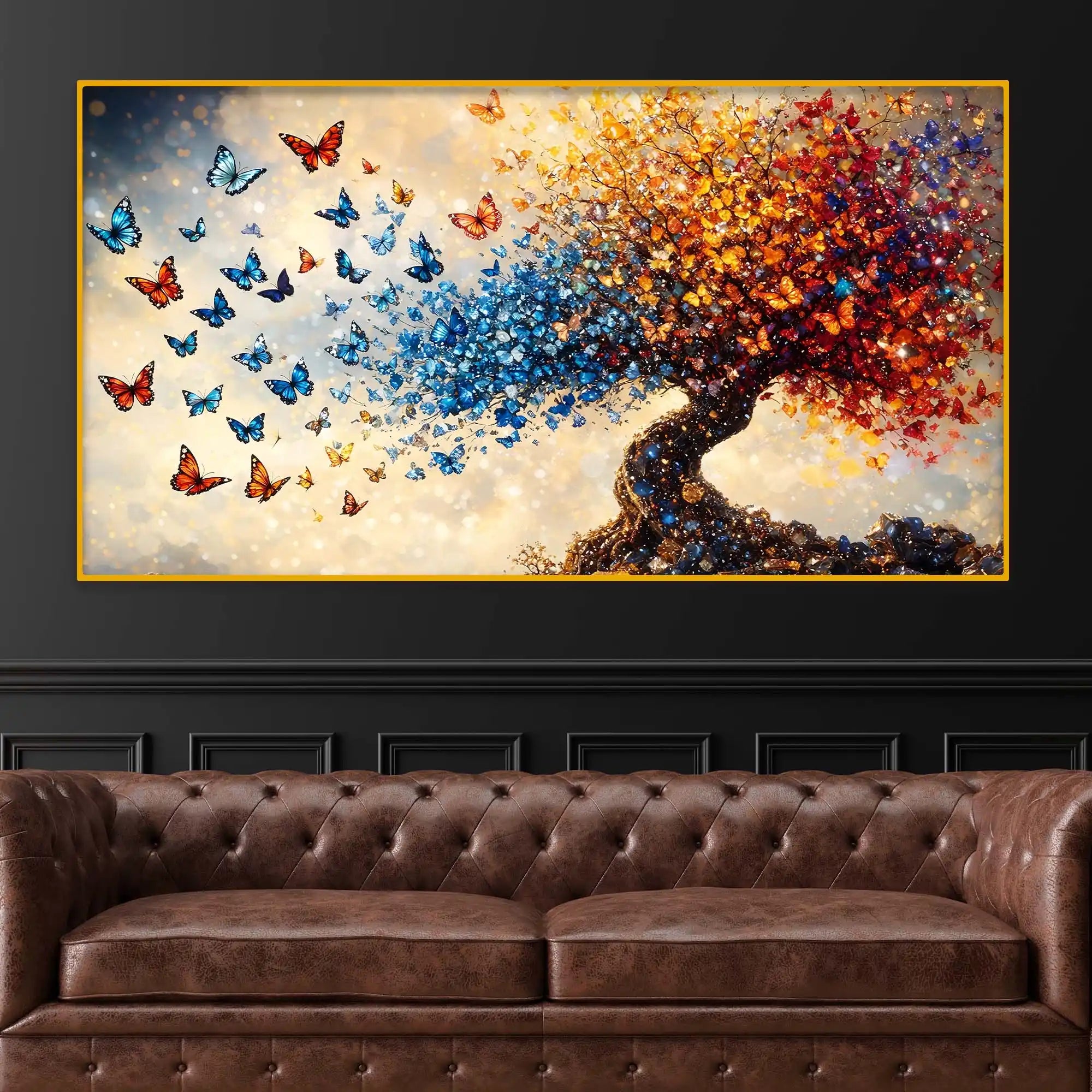 Elegant Nature Inspired Butterfly Tree Crystal Glass Wall Painting for Premium Interior Décor