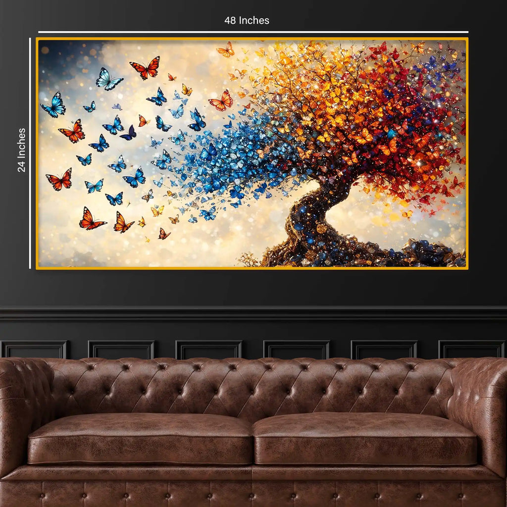 Elegant Nature Inspired Butterfly Tree Crystal Glass Wall Painting for Premium Interior Décor