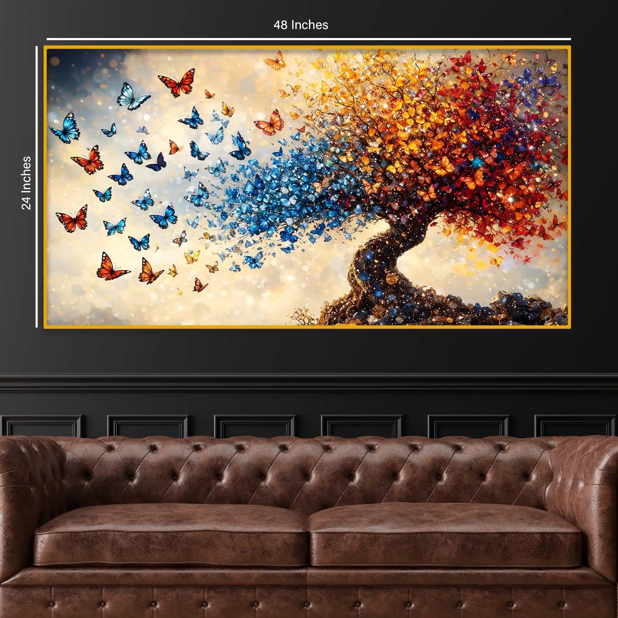 Elegant Nature Inspired Butterfly Tree Crystal Glass Wall Painting for Premium Interior Décor