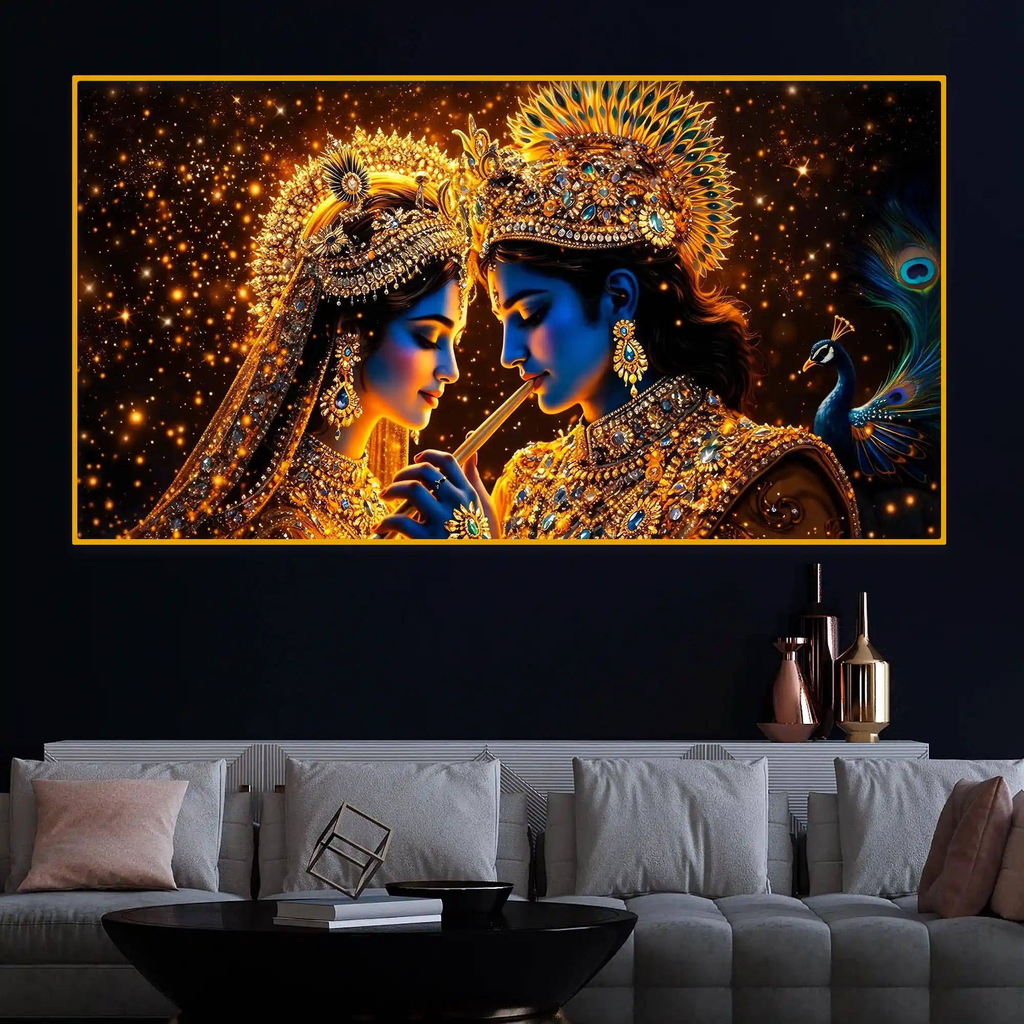 Elegant Radha Krishna Crystal Glass Painting for Spiritual Home Décor