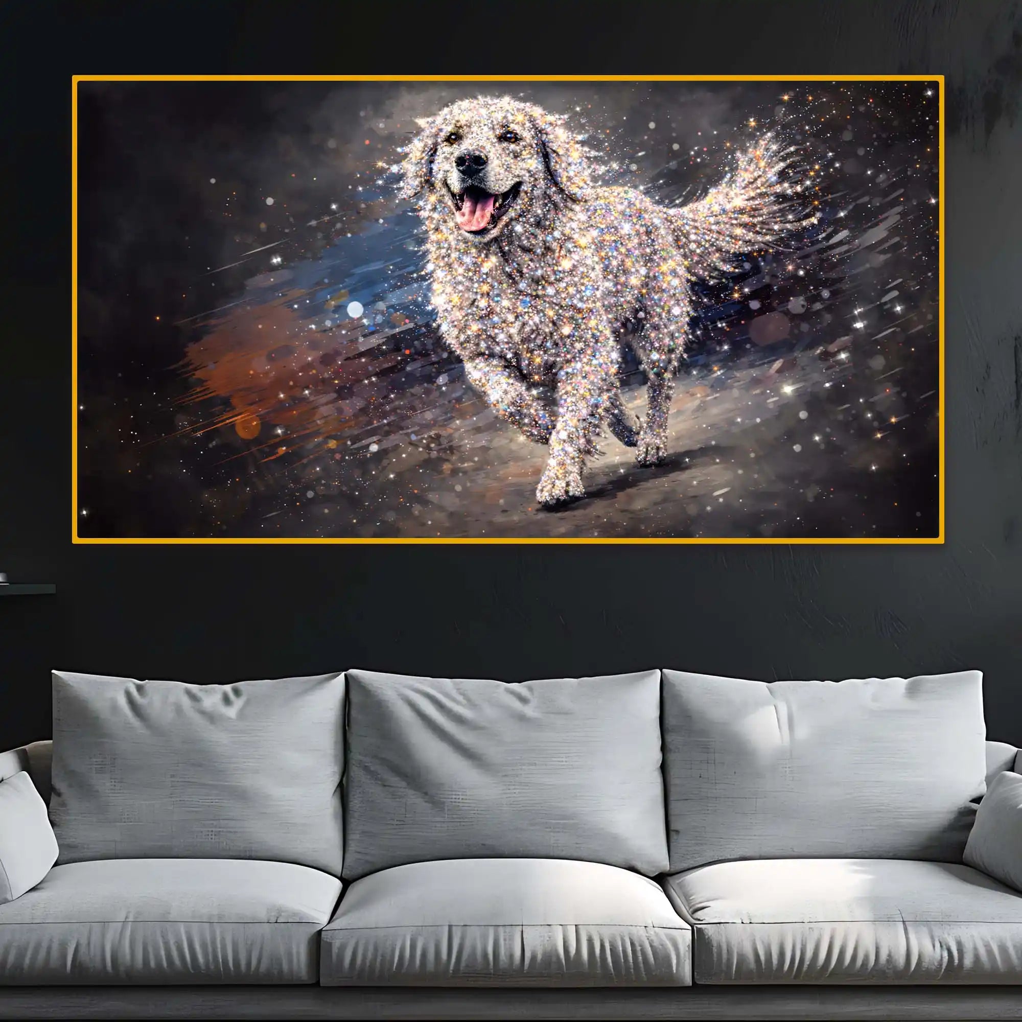 Elegant Running Dog Crystal Glass Wall Painting for Home Decoration