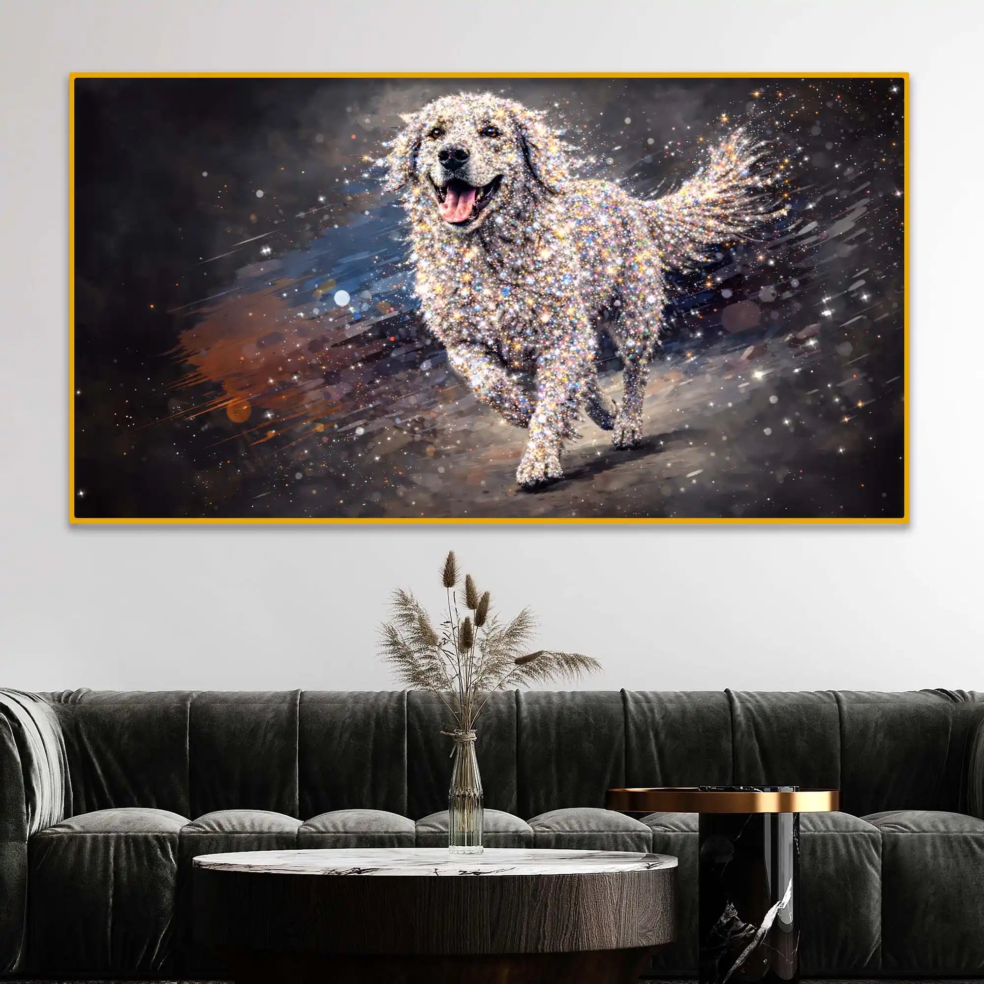 Elegant Running Dog Crystal Glass Wall Painting for Home Decoration