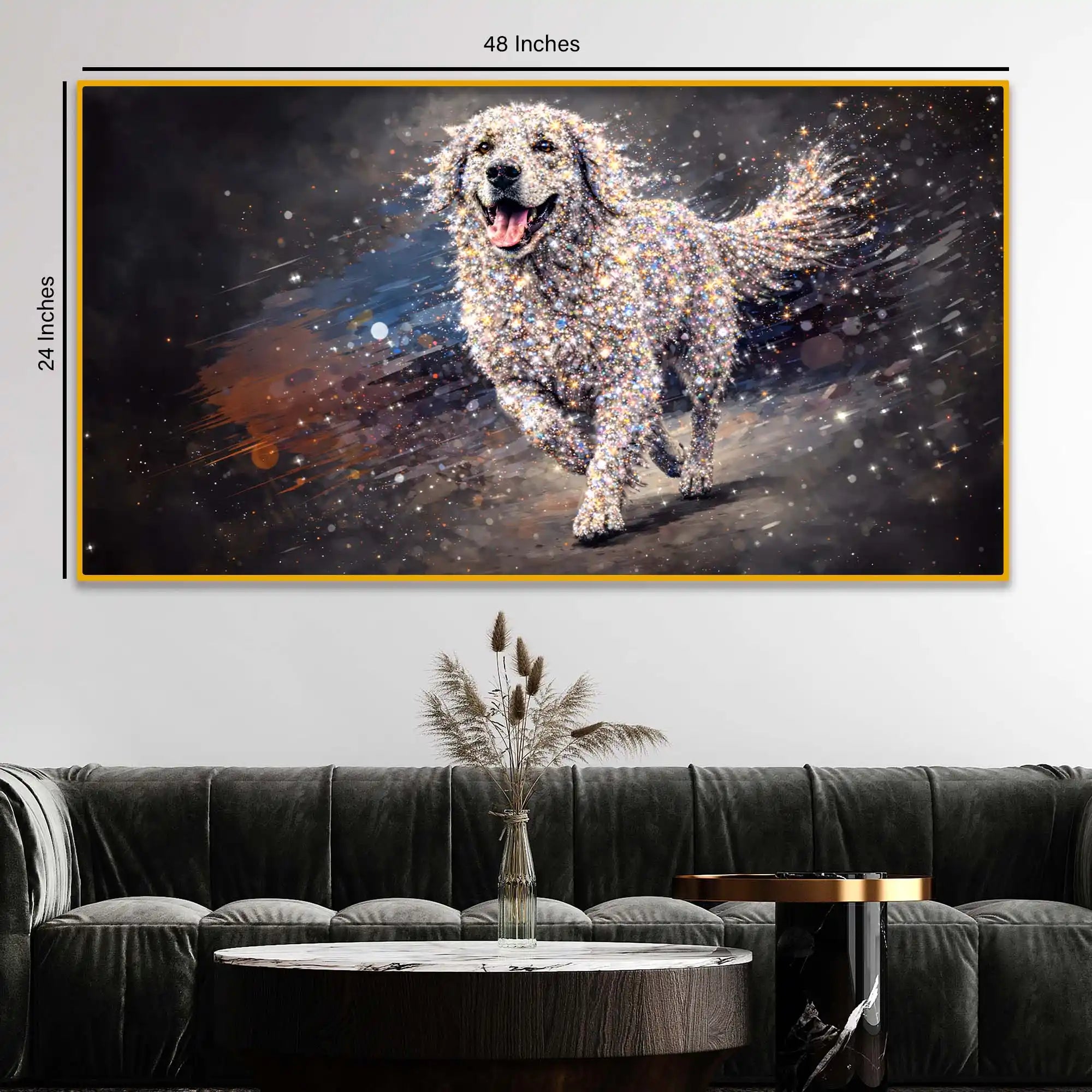 Elegant Running Dog Crystal Glass Wall Painting for Home Decoration
