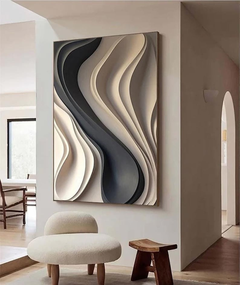 Elegant Textured 3D Wall Decor with Wavy Layered Design