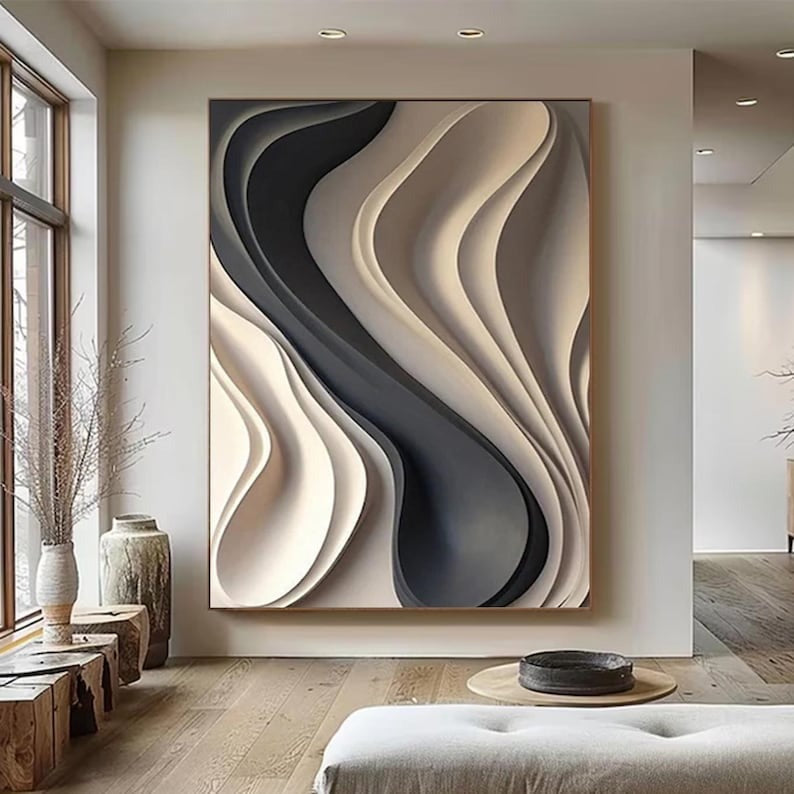 Elegant Textured 3D Wall Decor with Wavy Layered Design