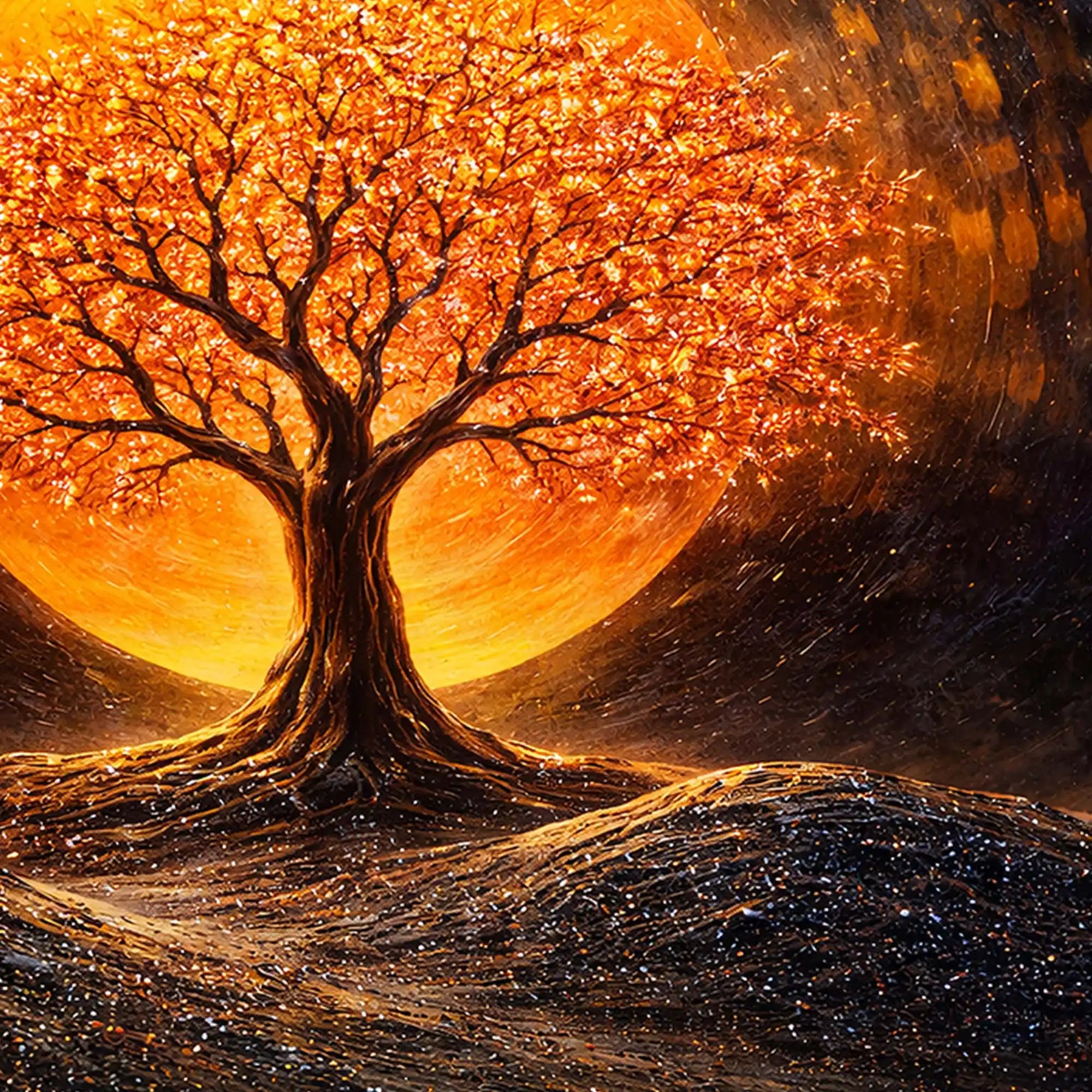 Elegant Tree of Life Crystal Glass Painting for Living Room