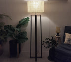 Elegant Wooden Floor Lamp with Brown Base and Beige Color Fabric