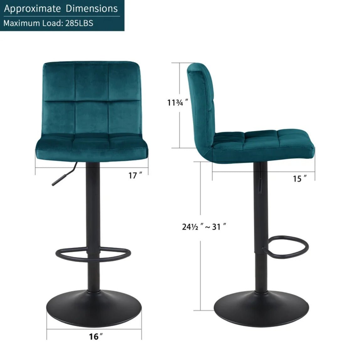 Emerald Color Plush Feel Velvet Counter Bar Chair / Long Chair - Decor Smart